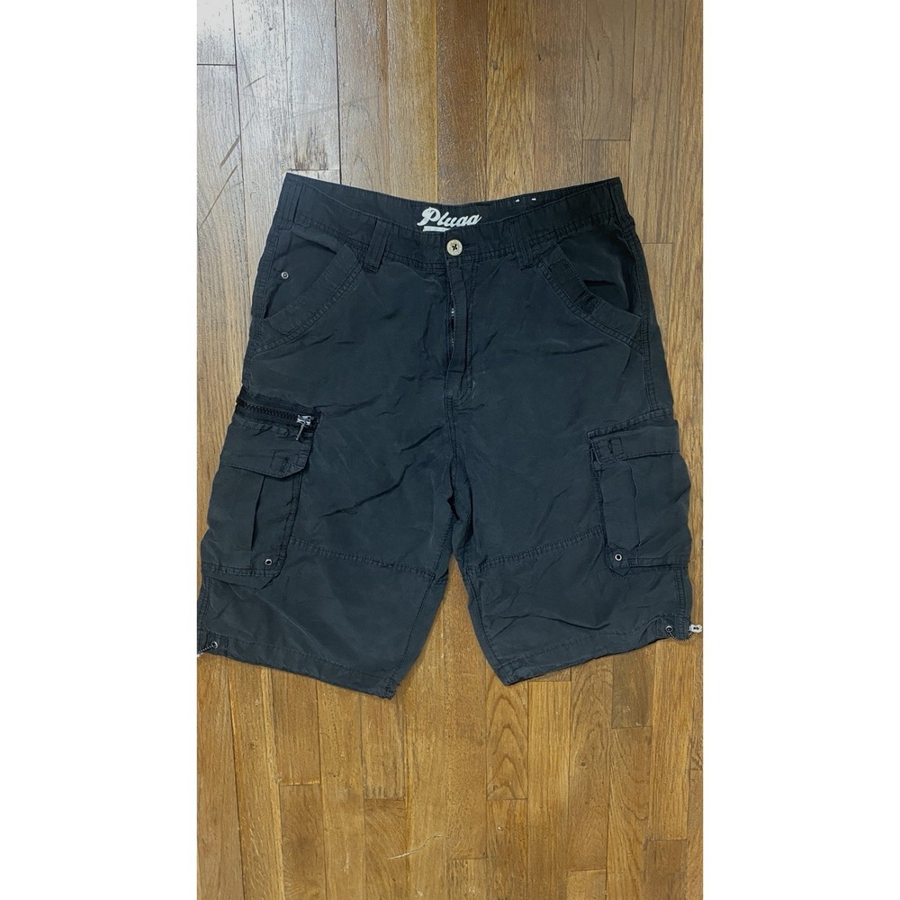 Plugg Men's Cotton Cargo Shorts Size 33 Black Parachute Skater Surf Streetwear